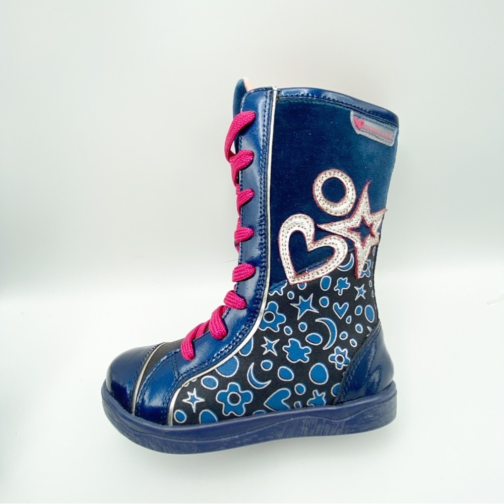 NWT. Agatha Ruiz De La Prada Blue Printed Combat Boots. Size 9,5.
